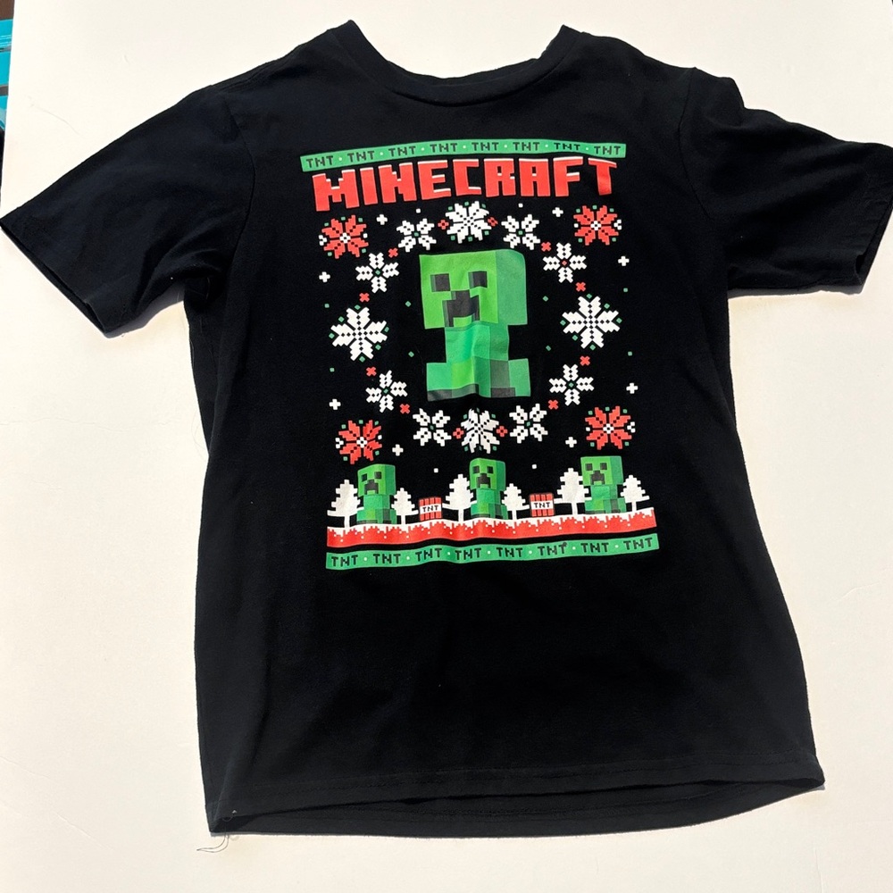Minecraft Creeper Black T-Shirt short sleeve kids 8 Medium